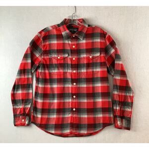 American Eagle Mens Medium Plaid Flannel Shirt Red Gray Long Sleeve Cotton